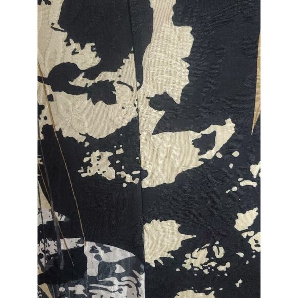 Handmade S Long Sleeve Round Neck Abstract Print Maxi Dress Brown Black Cream - Picture 5 of 9